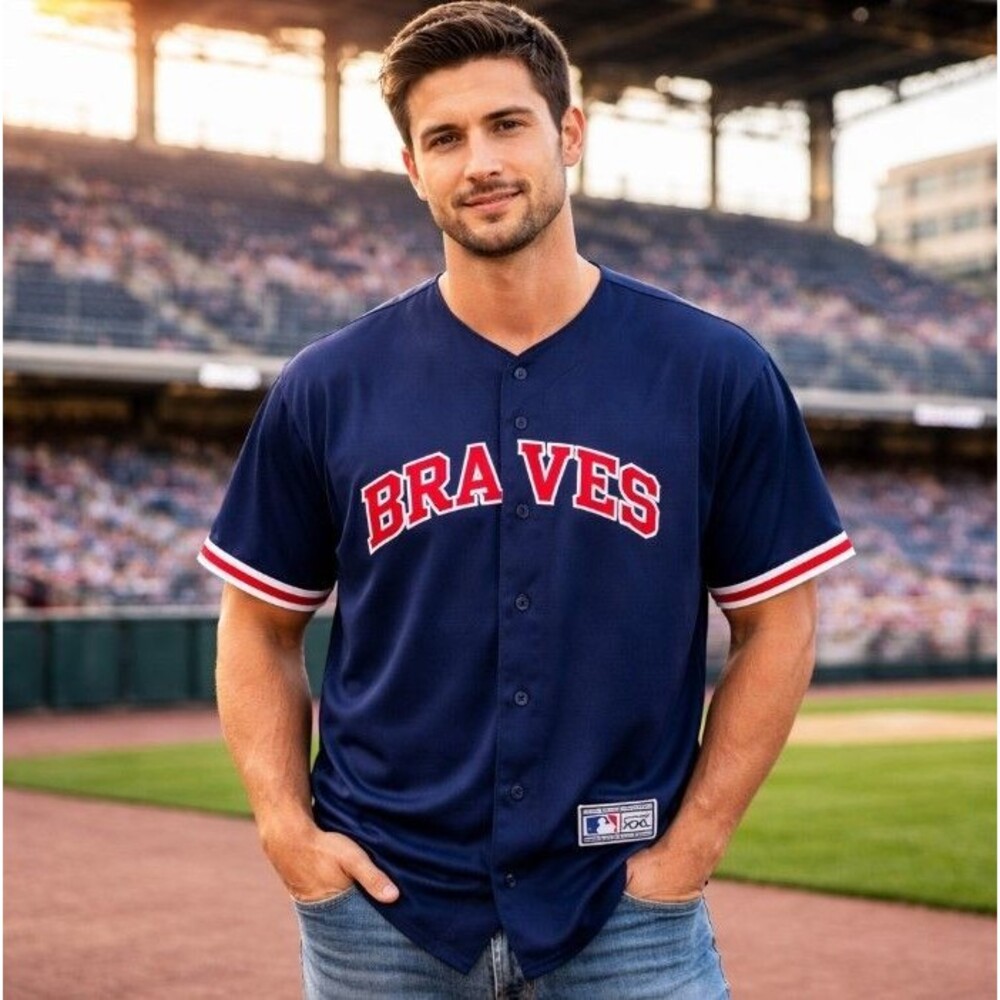 Atlanta Braves Starter MLB Jersey Vintage Button Front Blue Mens 2XL